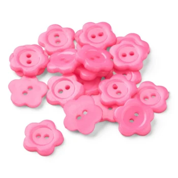 HobbyArts Plastikknapper, Pink Blomst, 15 mm, 20 stk